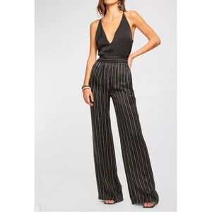 ANAHI DASH STRIPE PANTS IN BLACK SATIN STRIPED TWILL, Ramy Brook, NWT, L, $465